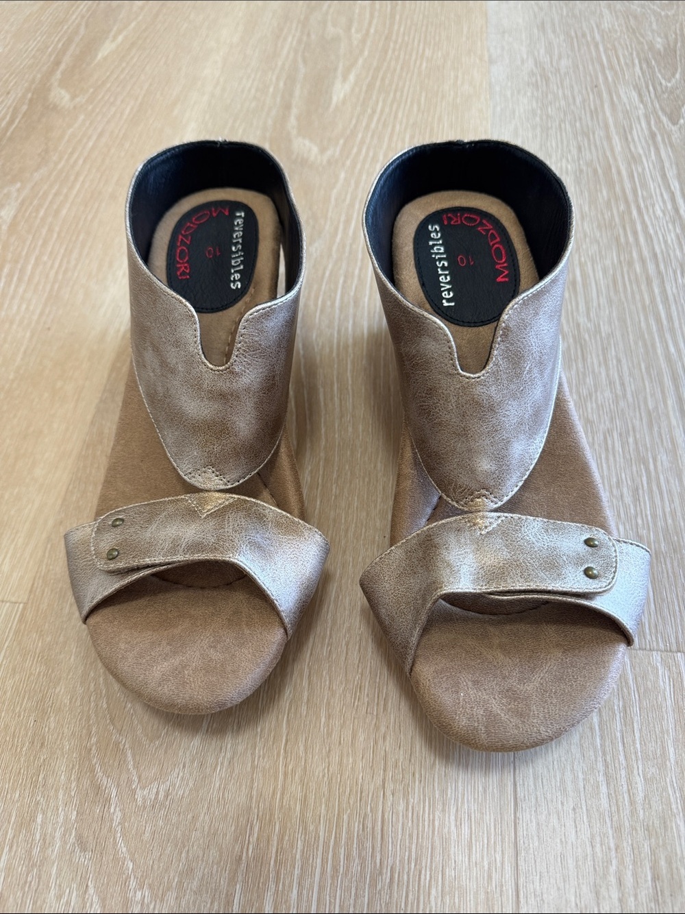 Reversibles by Miz Mooz Metallic Taupe Open-Toe Slide Mules